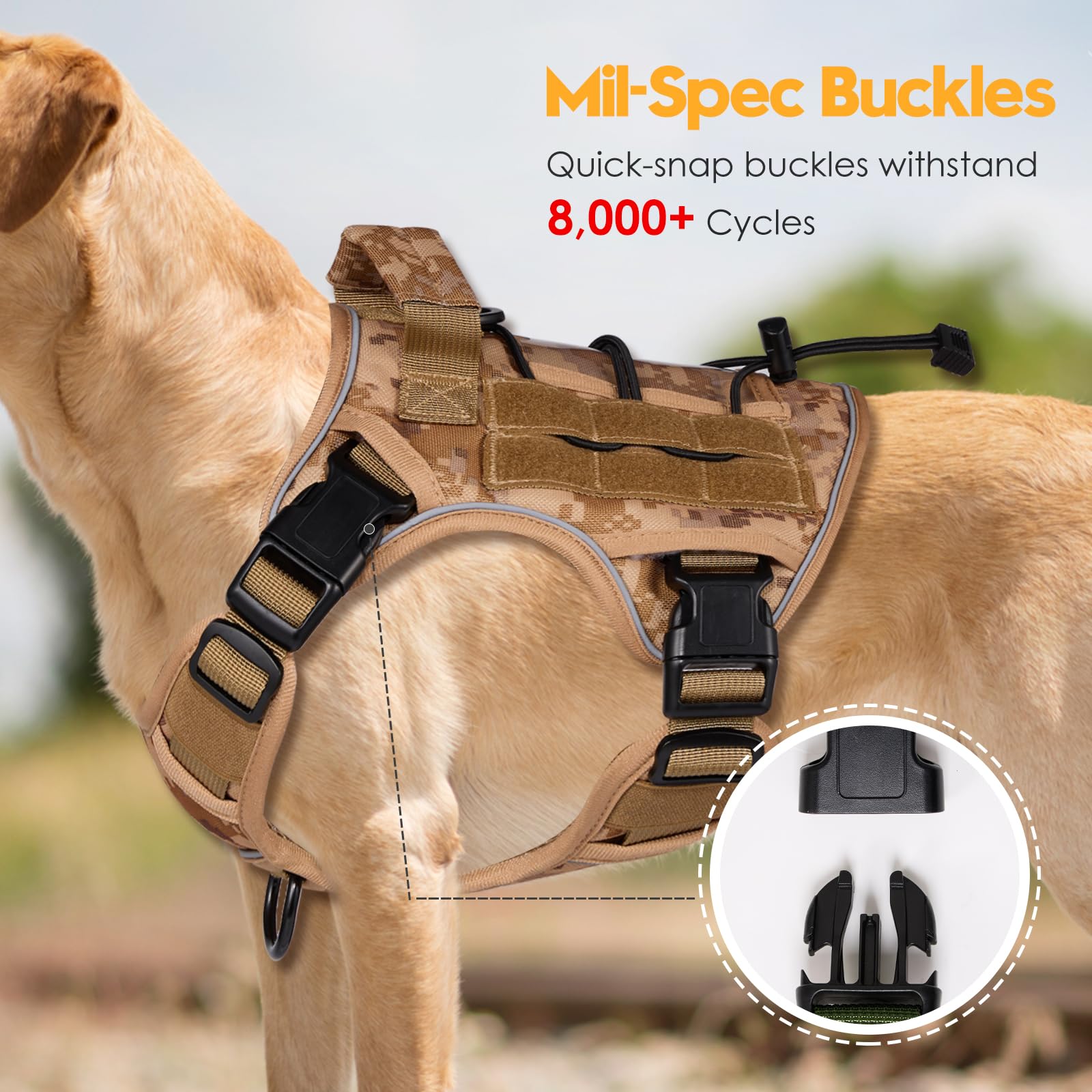 Heavy-Duty Tactical Dog Harness For Large Dogs, No Pull Adjustable Reflective Pet Vest With Molle System, K9 Military-Grade Cont